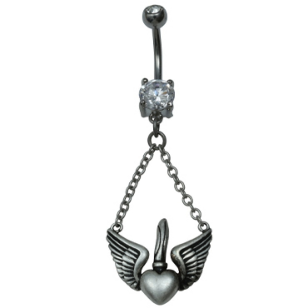 Winged Sacred Heart Navel Jewelry Belly Ring